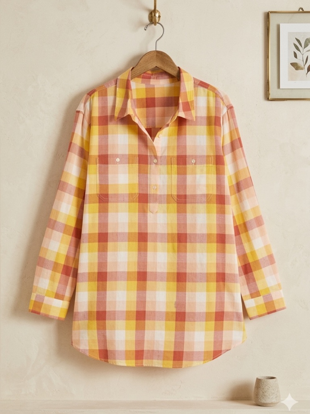 Caslon Rust Coral Plaid Cotton Shirt Small NWT Nordstrom